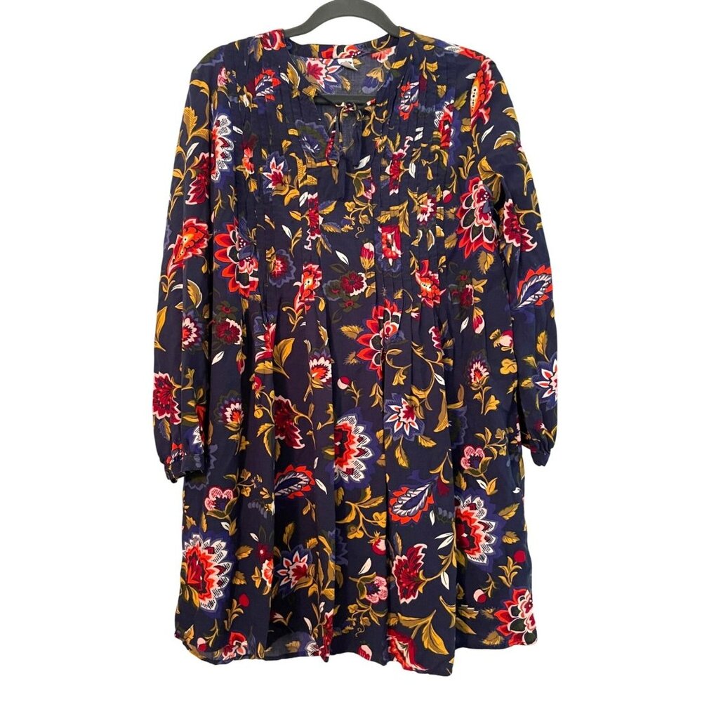 Old Navy Tunic Dress M Navy Boho, Cottagecore, Floral, Peasant, Casual, Tassel